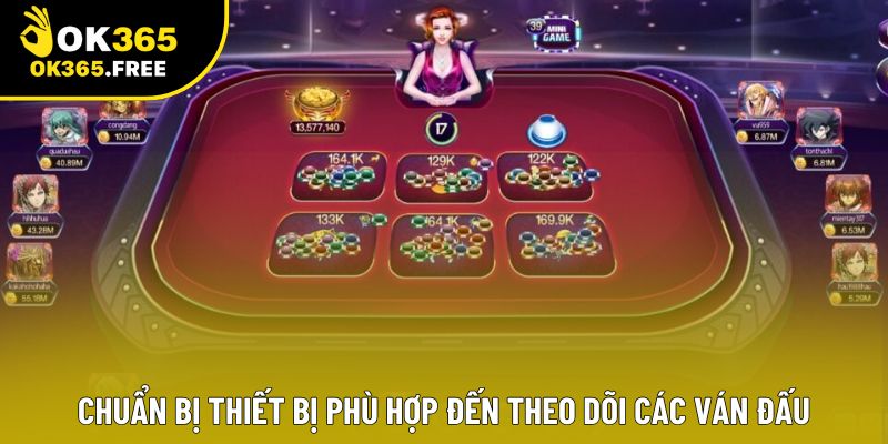 Chuẩn bị thiết bị phù hợp đến theo dõi các ván đấu